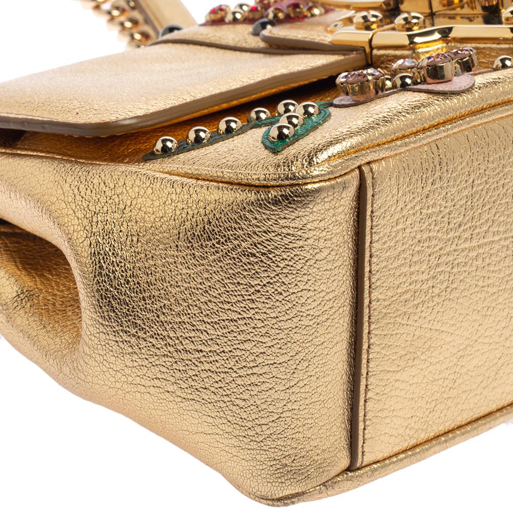 Dolce & Gabbana Gold Leather Lucia Embellished Shoulder Bag 4