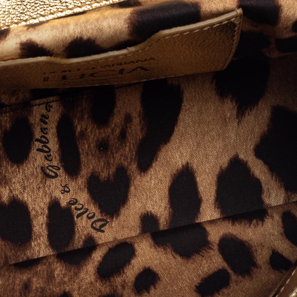 Dolce & Gabbana Gold Leather Lucia Embellished Shoulder Bag 5