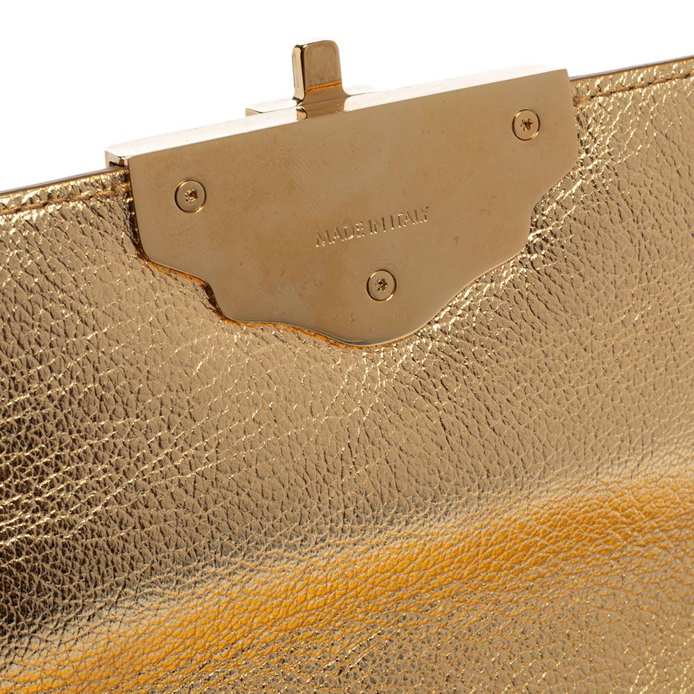 Dolce & Gabbana Gold Leather Lucia Embellished Shoulder Bag In Good Condition In Dubai, Al Qouz 2