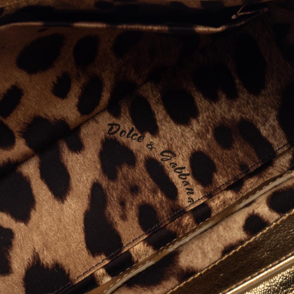 Women's Dolce & Gabbana Gold Leather Lucia Embellished Shoulder Bag