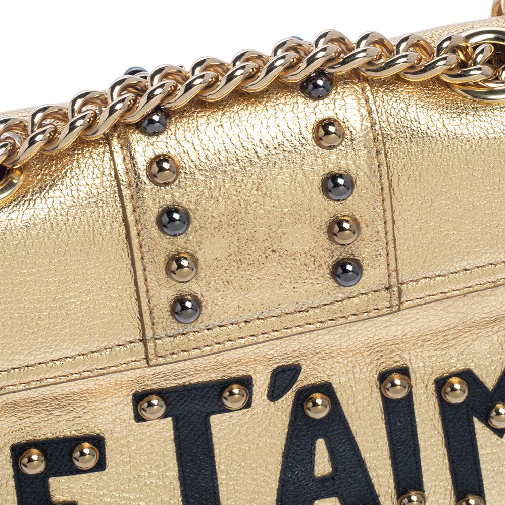 Dolce & Gabbana Gold Leather Lucia Embellished Shoulder Bag 2