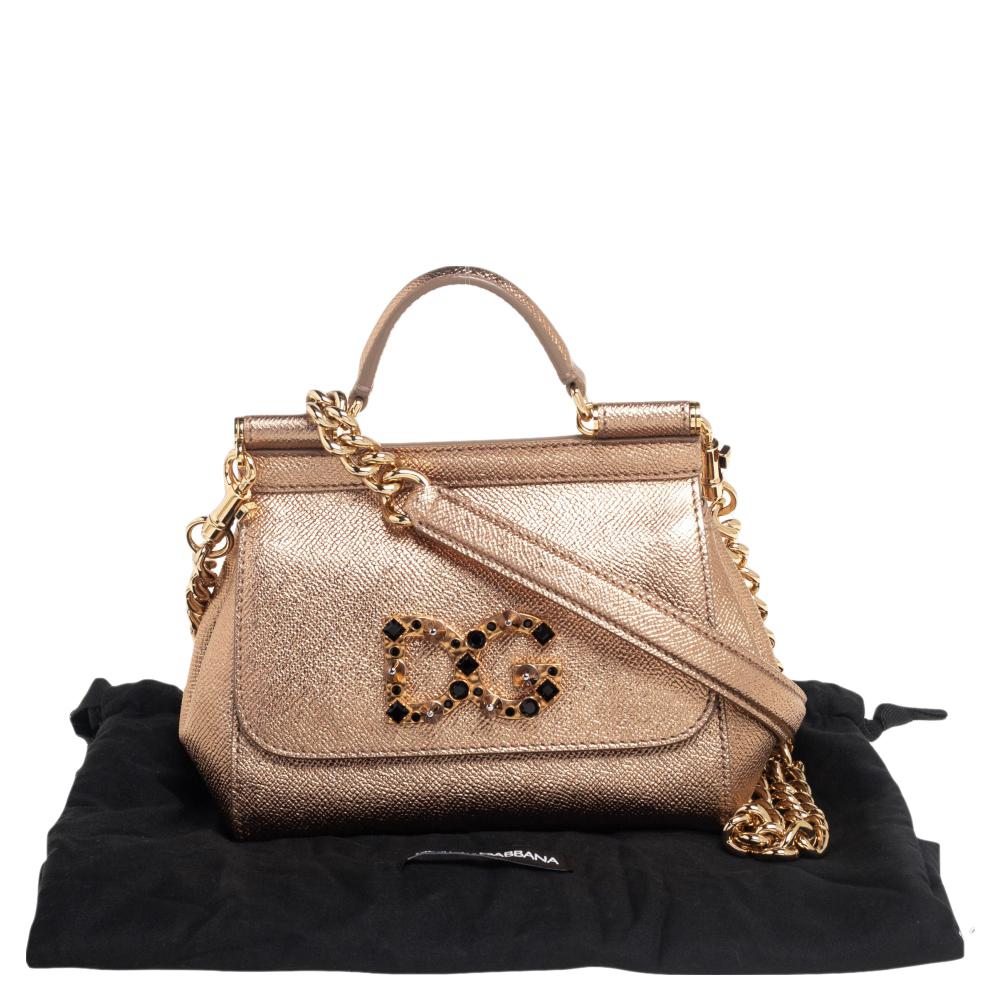 Dolce & Gabbana Gold Leather Mini Miss Sicily Top Handle Bag 3