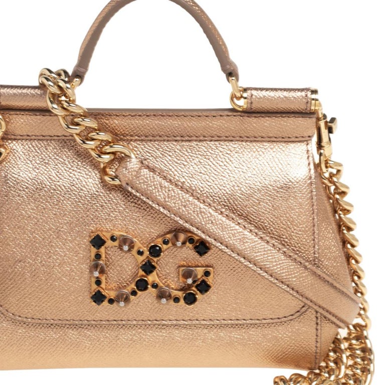 Dolce and Gabbana Gold Leather Mini Miss Sicily Top Handle Bag at 1stDibs | dolce  gabbana gold bag, gold d&g bag, dolce and gabbana sara bag
