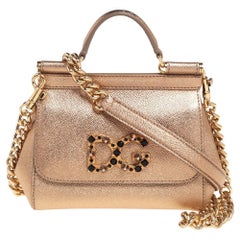 Dolce & Gabbana Goldfarbene Mini Miss Sicily Henkeltasche aus Leder