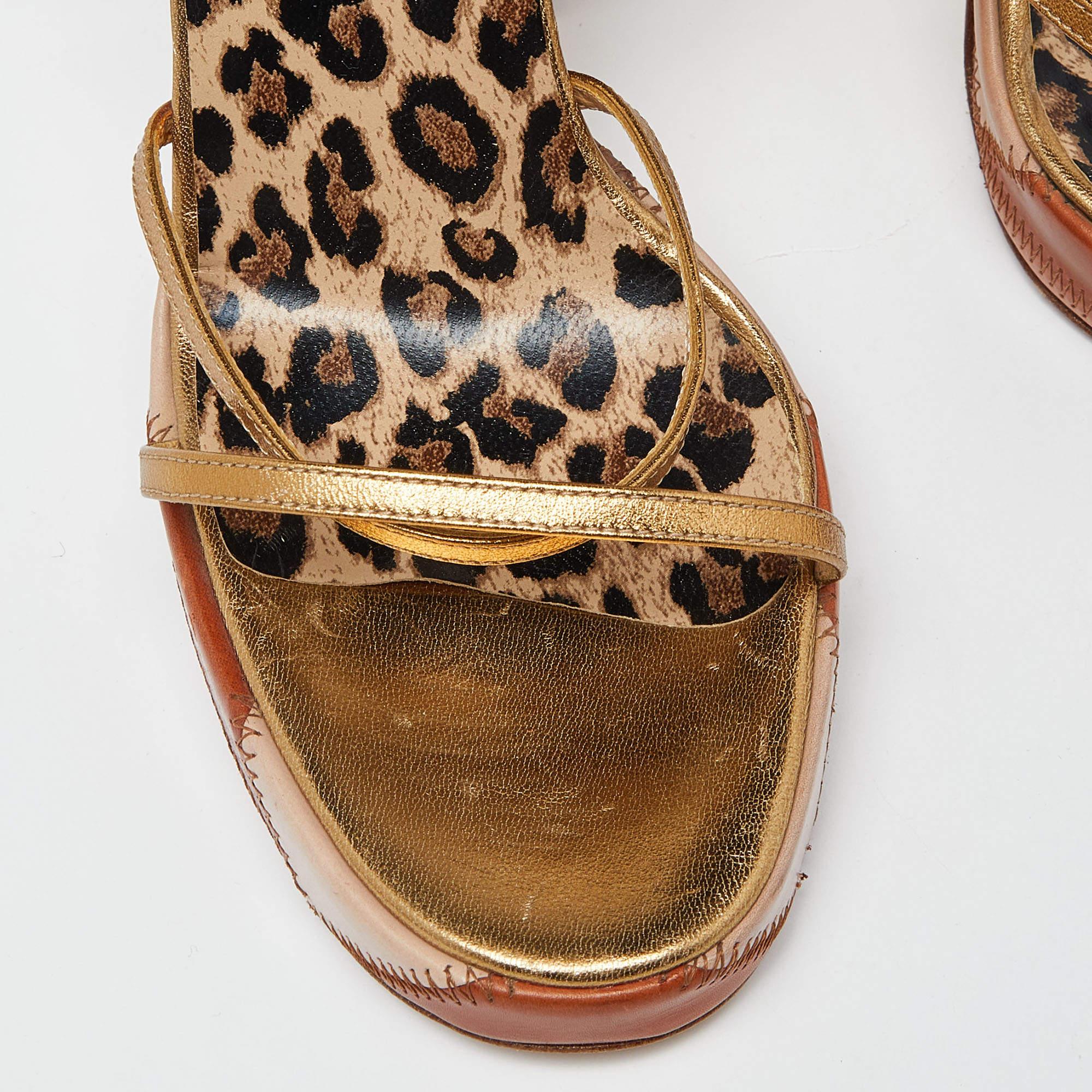 Dolce & Gabbana Gold Leather Platform Ankle Strap Sandals Size 38 1