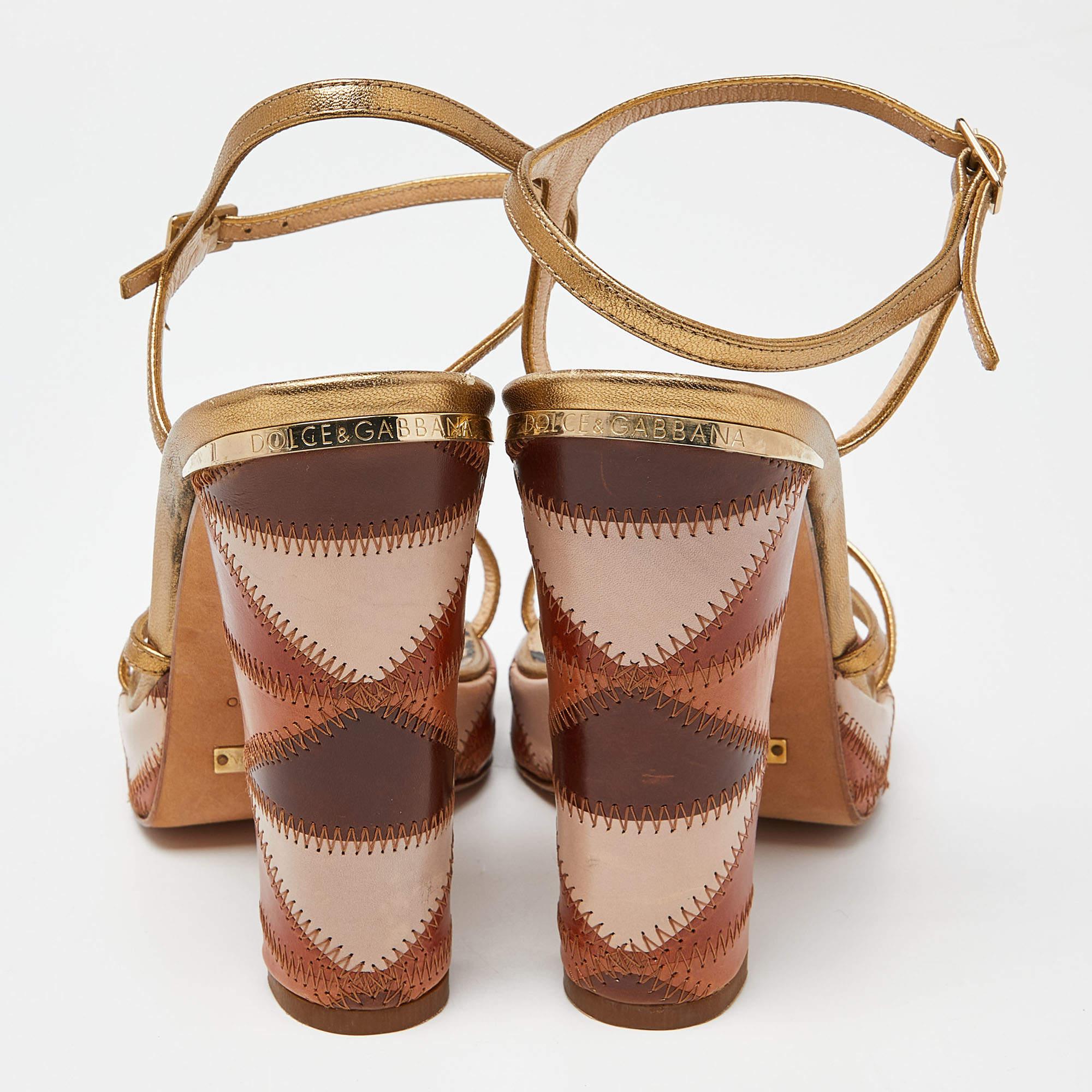 Dolce & Gabbana Gold Leather Platform Ankle Strap Sandals Size 38 2