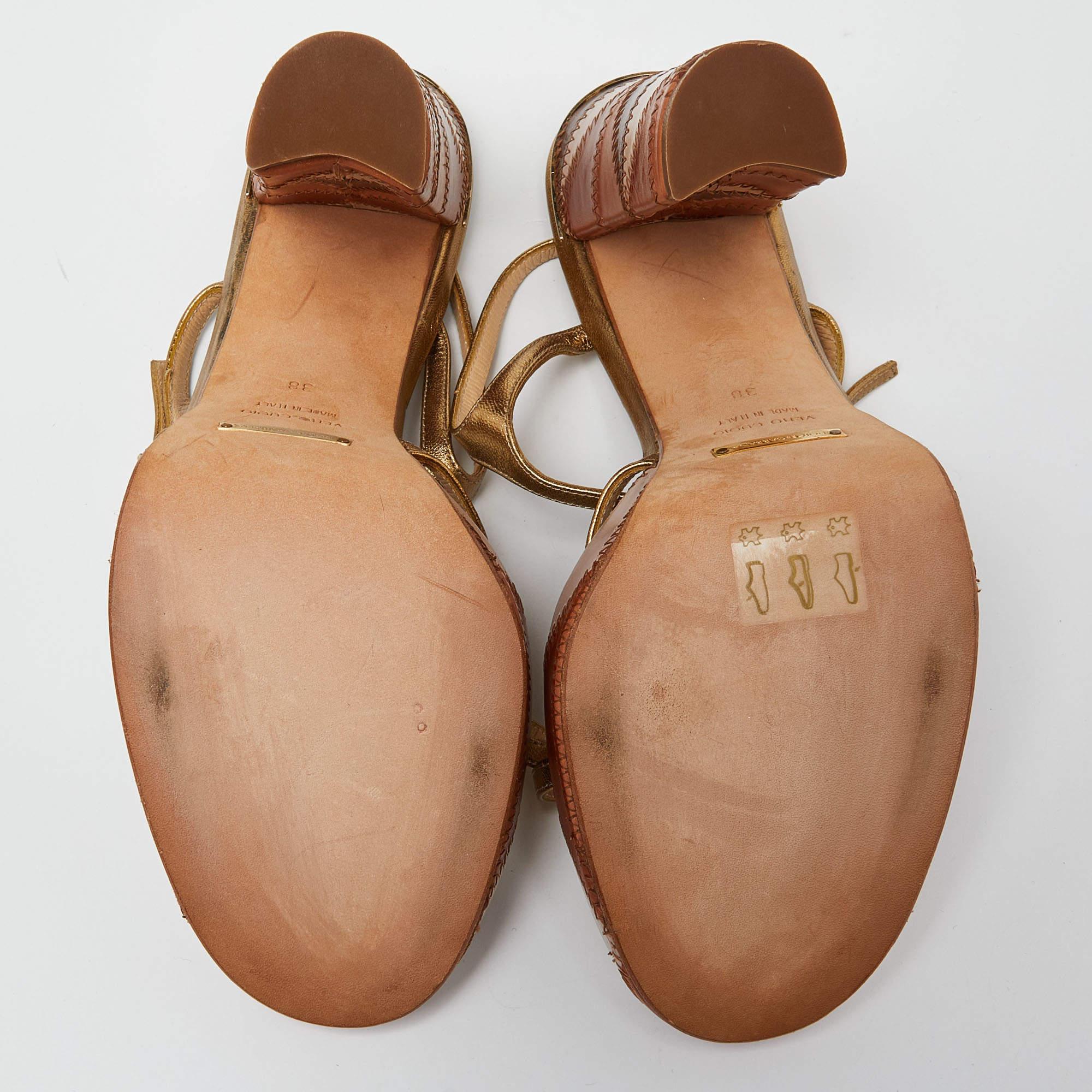 Dolce & Gabbana Gold Leather Platform Ankle Strap Sandals Size 38 3