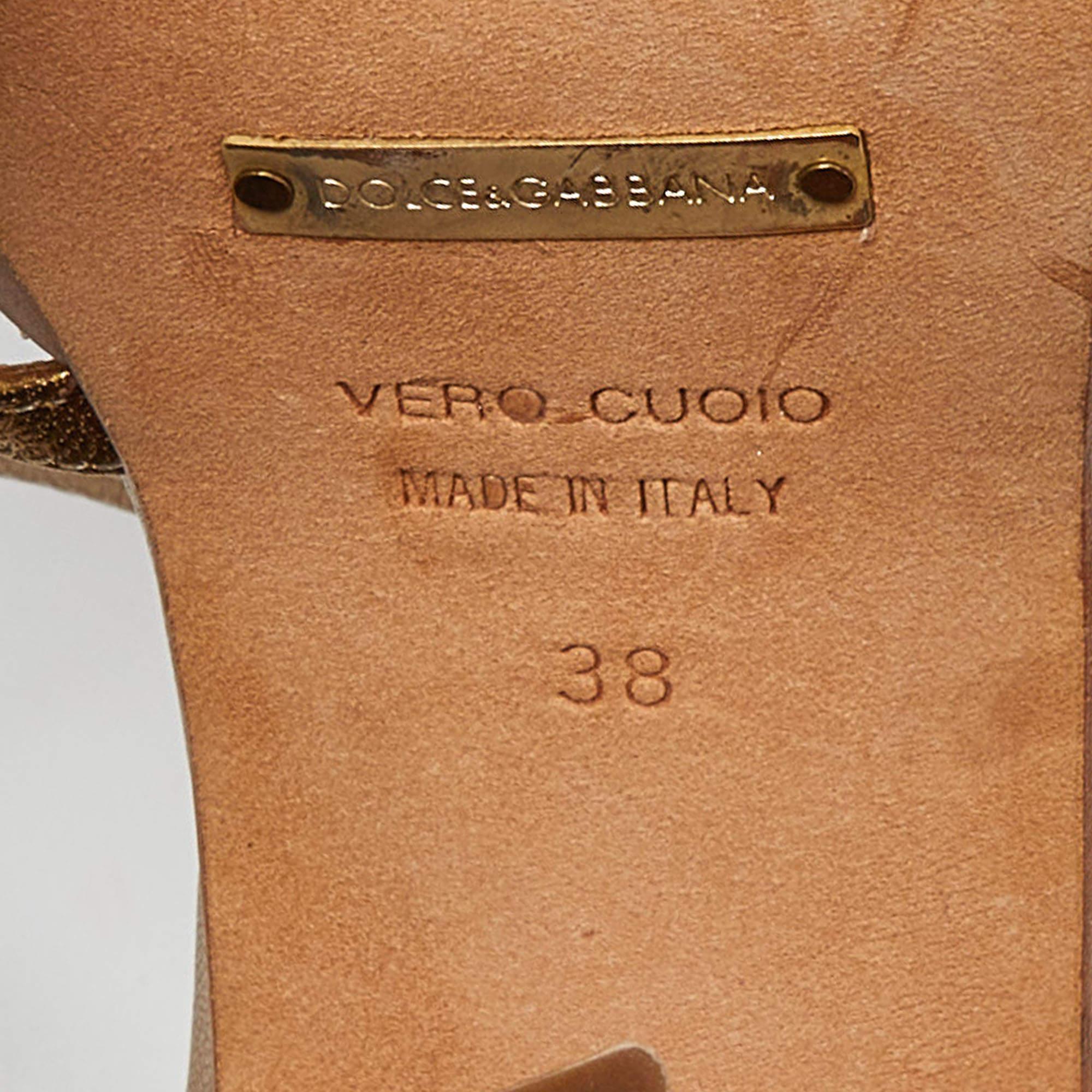 Dolce & Gabbana Gold Leather Platform Ankle Strap Sandals Size 38 4