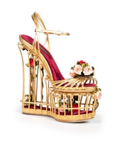 Dolce & Gabbana Gold Leather Rose Caged Heels Size IT 37
