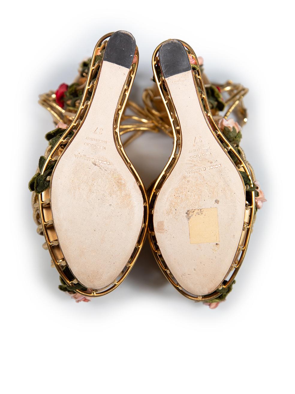 Dolce & Gabbana talons à cage rose en cuir doré taille IT 37 Excellent état à London, GB