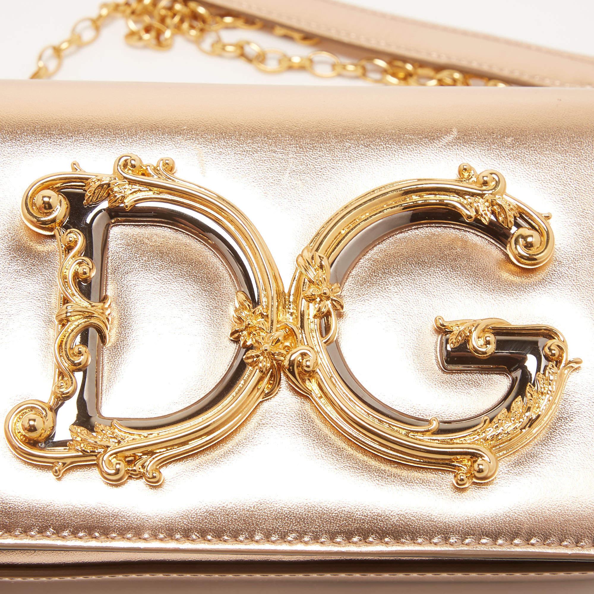 Dolce & Gabbana Gold Leather Small DG Girls Shoulder Bag 8