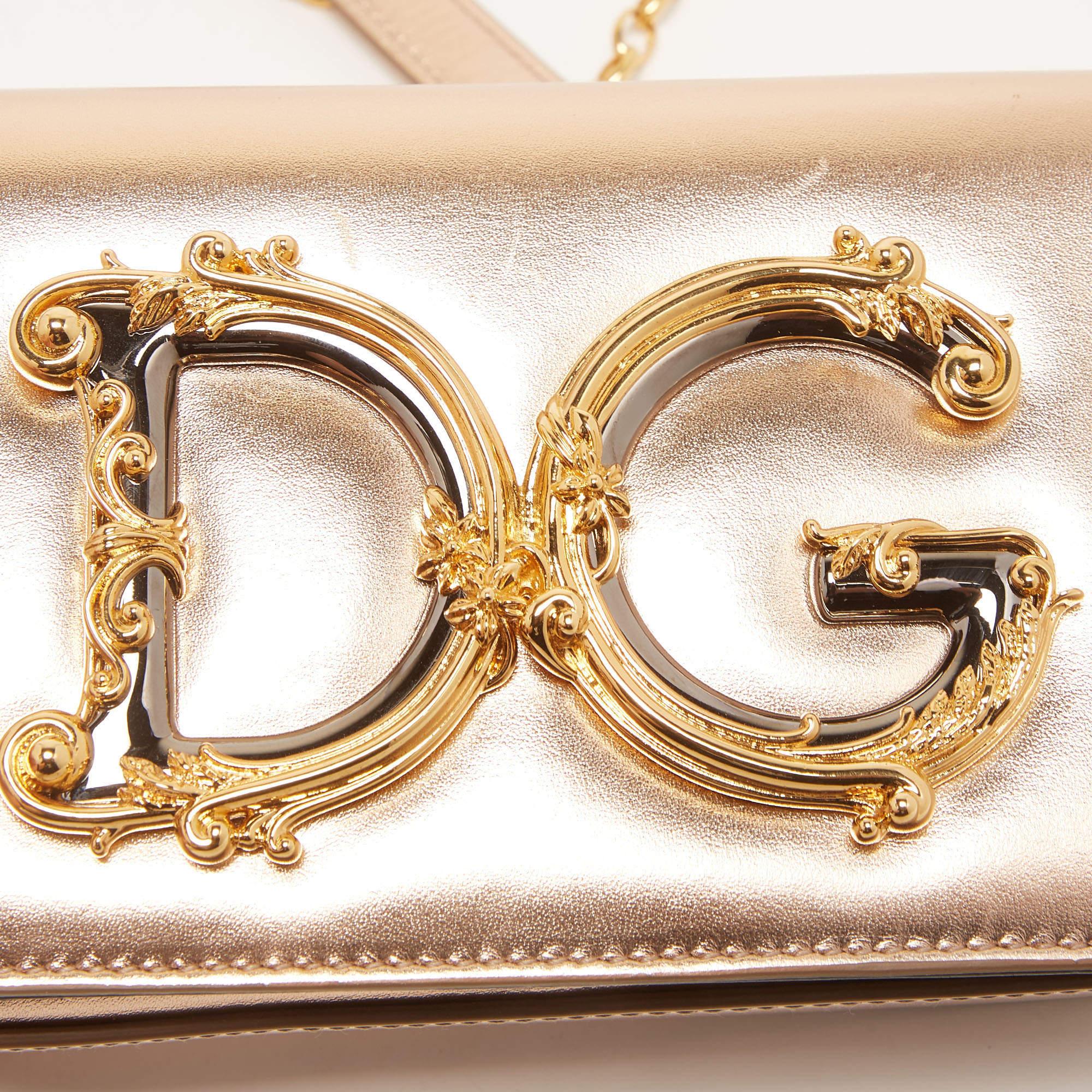 Dolce & Gabbana Gold Leather Small DG Girls Shoulder Bag 9