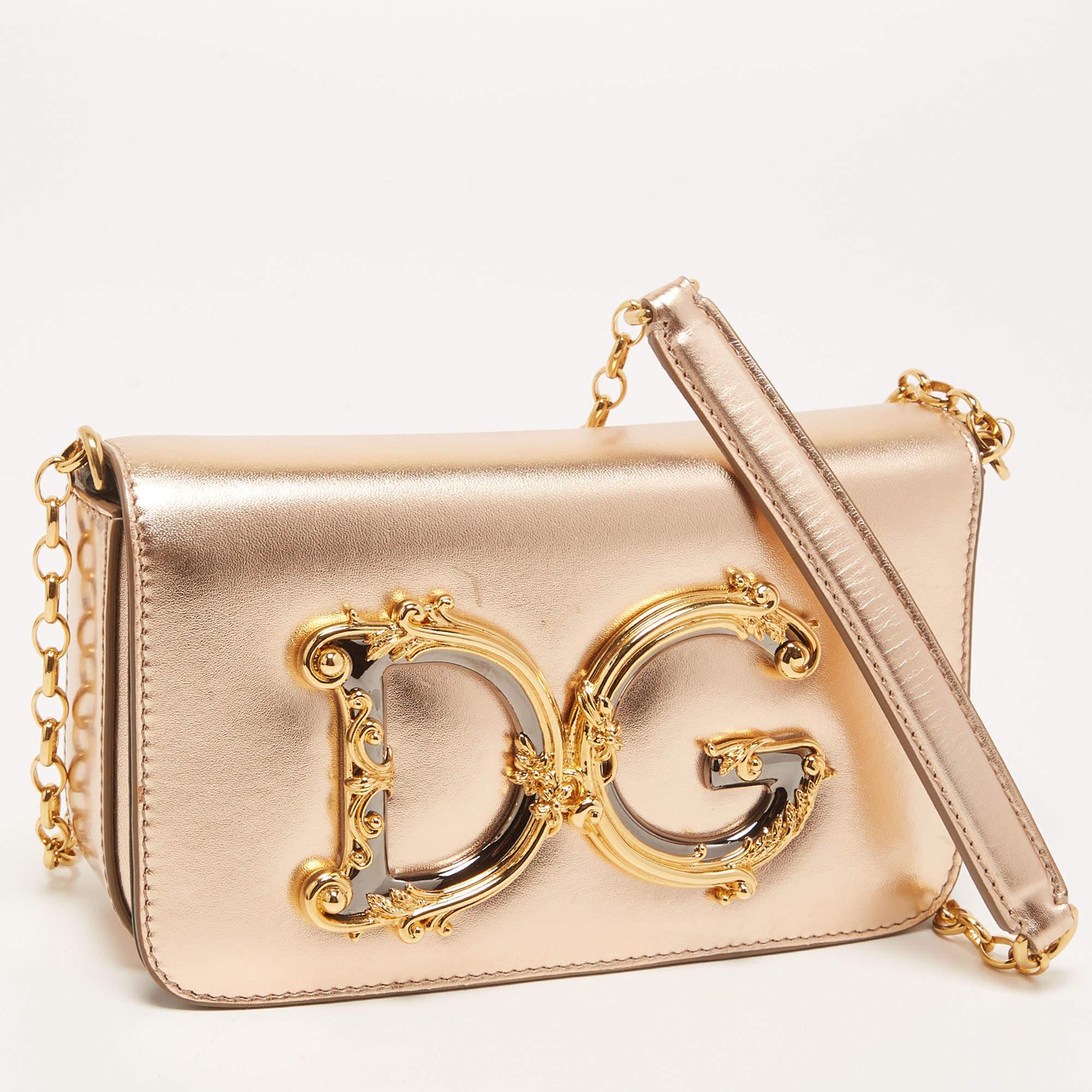 Women's Dolce & Gabbana Gold Leather Small DG Girls Shoulder Bag