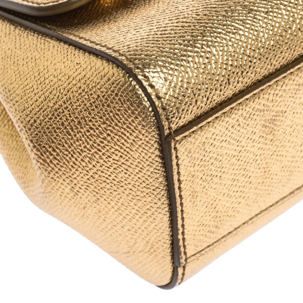 Dolce & Gabbana Gold Leather Small Miss Sicily Top Handle Bag 3