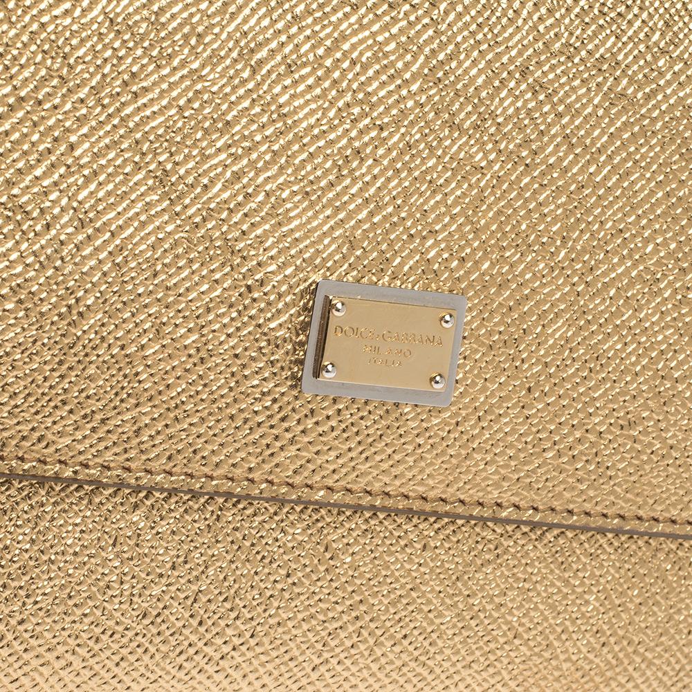 Dolce & Gabbana Gold Leather Small Miss Sicily Top Handle Bag 5