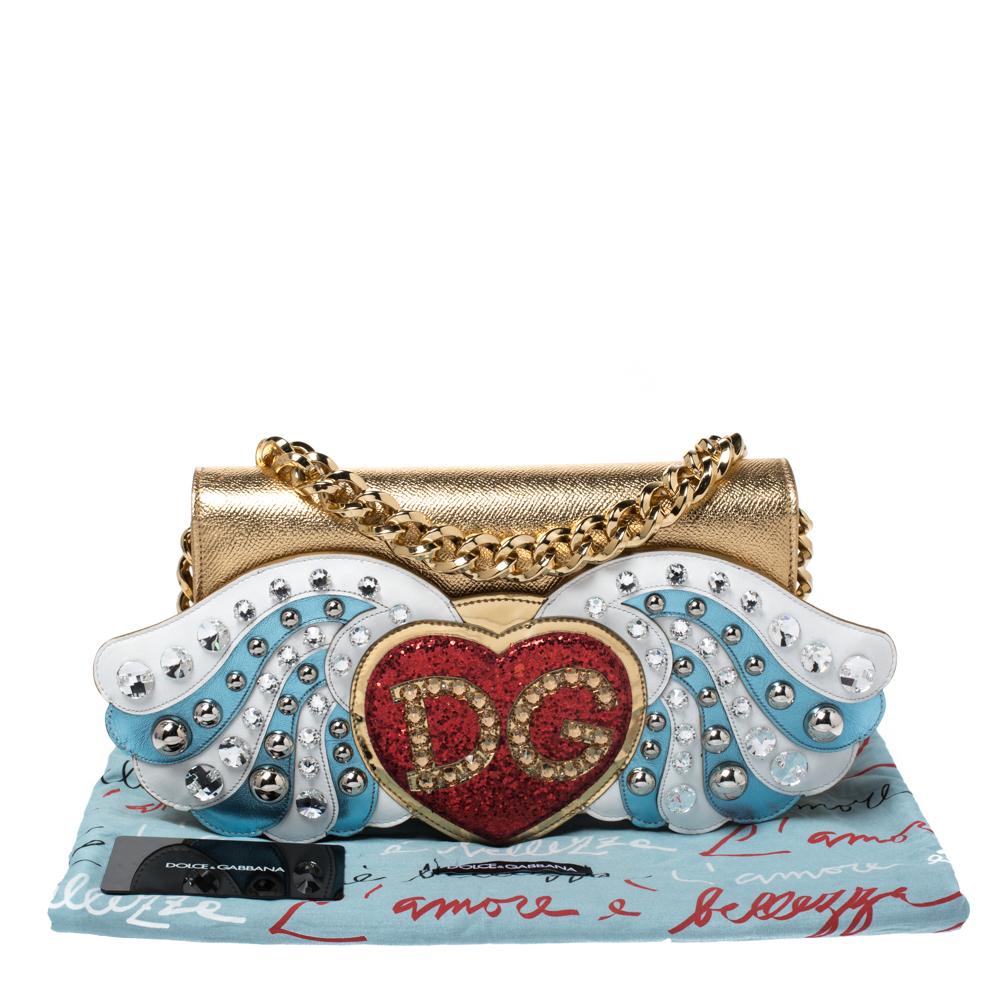 Dolce & Gabbana Gold Leather The Lovers Evening Chain Clutch 6