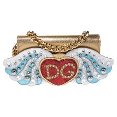 Dolce & Gabbana Gold Leather The Lovers Evening Chain Clutch