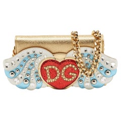 Dolce & Gabbana Gold Leather The Lovers Evening Chain Clutch