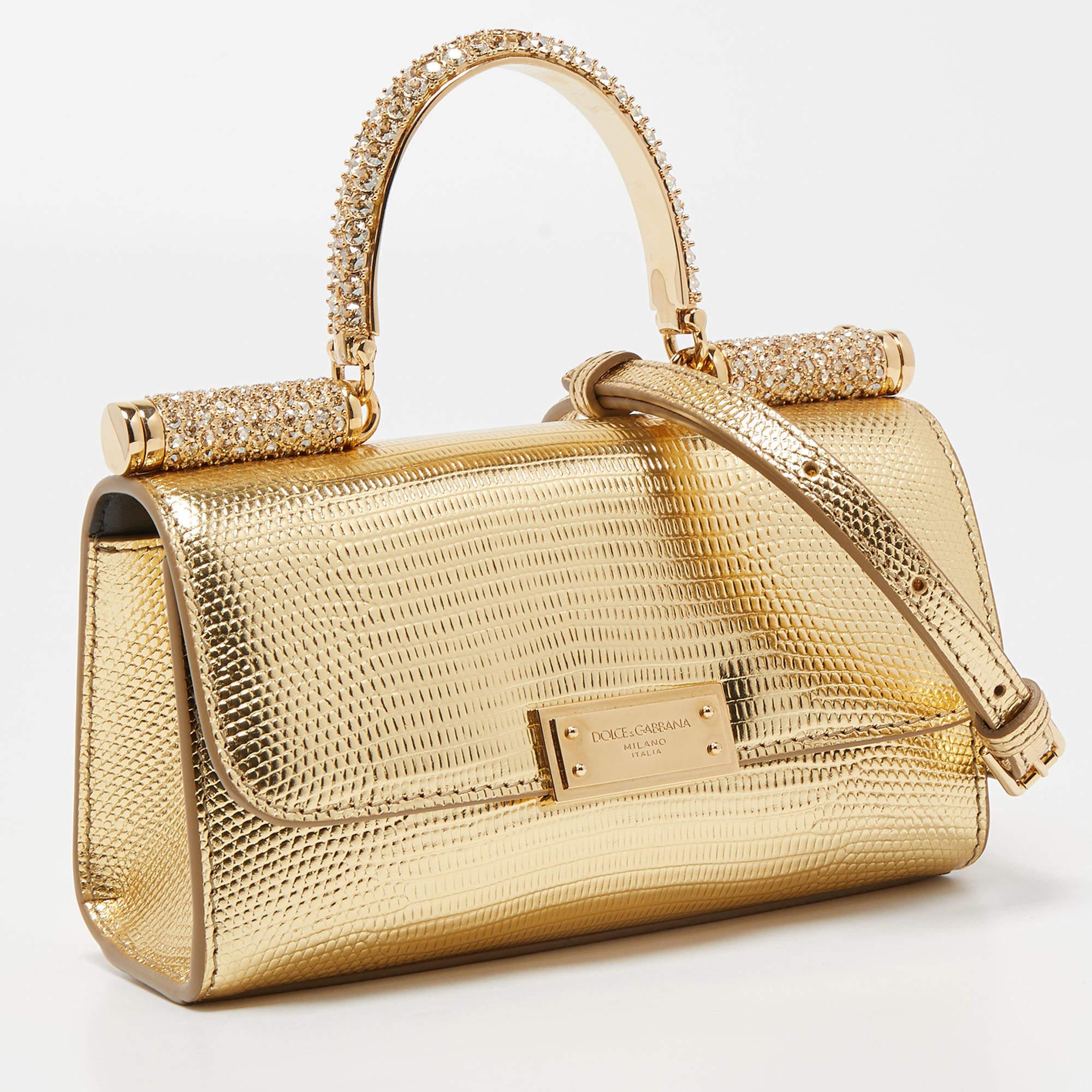 Women's Dolce & Gabbana Gold Lizard Embossed Leather 90s Miss Sicily Top Handle Bag