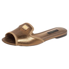 Dolce & Gabbana Gold Lizard Embossed Leather Flats 35