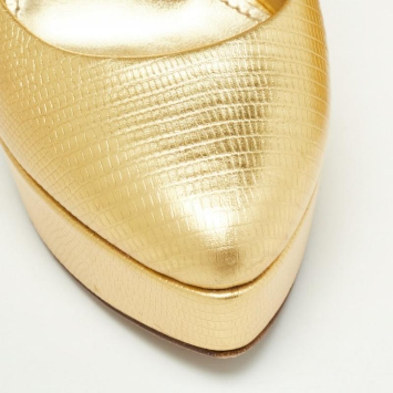 Dolce & Gabbana - Escarpins à plateforme en cuir gaufré lézard doré - Taille 39 Pour femmes en vente