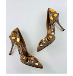 Dolce & Gabbana Gold lurex crystals embellished women shoes heels