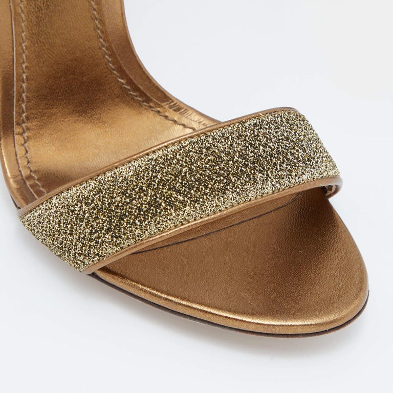 Dolce & Gabbana Gold Leopard Lurex Ankle Strap Heels Sandals Shoes