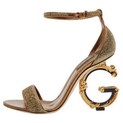 Dolce & Gabbana Gold Lurex Fabric Bette Sculpture Heel Open Toe Sandals Size 39