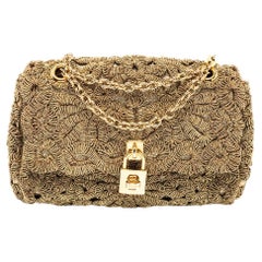 Dolce & Gabbana Gold Lurex Fabric Padlock Shoulder Bag