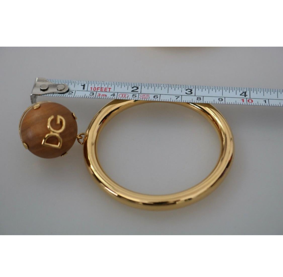 Dolce & Gabbana Gold Metal Bras Hoop Earrings With Wooden Clip On DG Logo 2