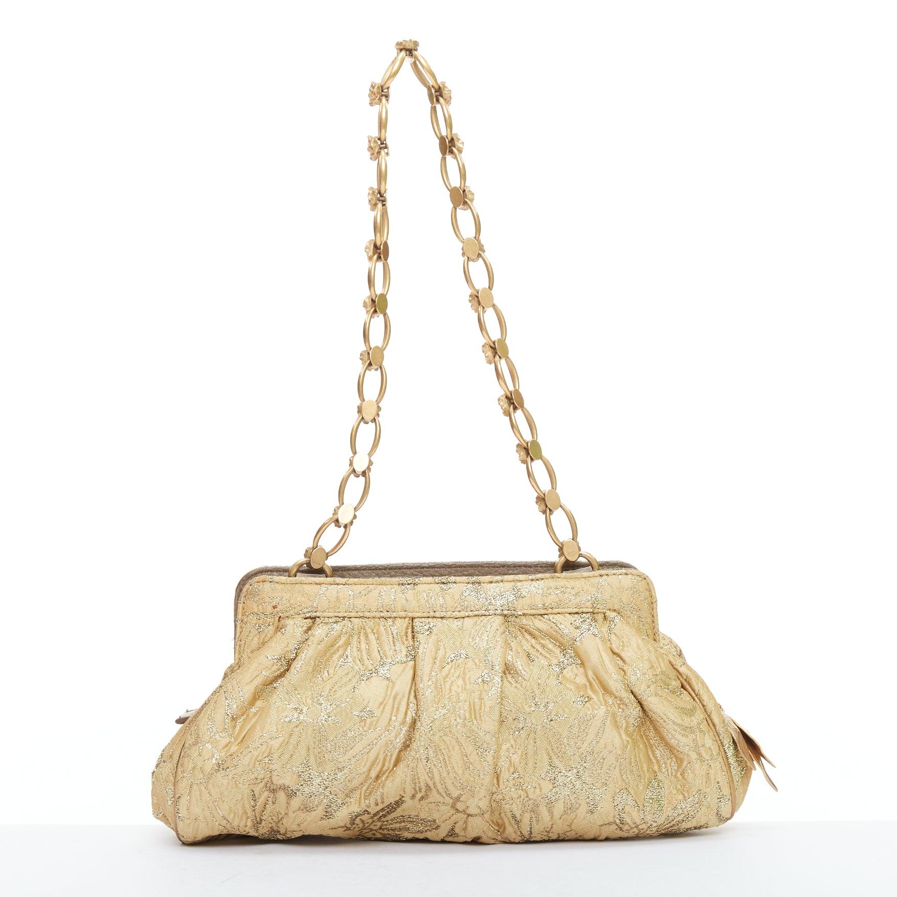 De las mujeres DOLCE GABBANA gold metallic floral jacquard rosette chain shoulder bag en venta