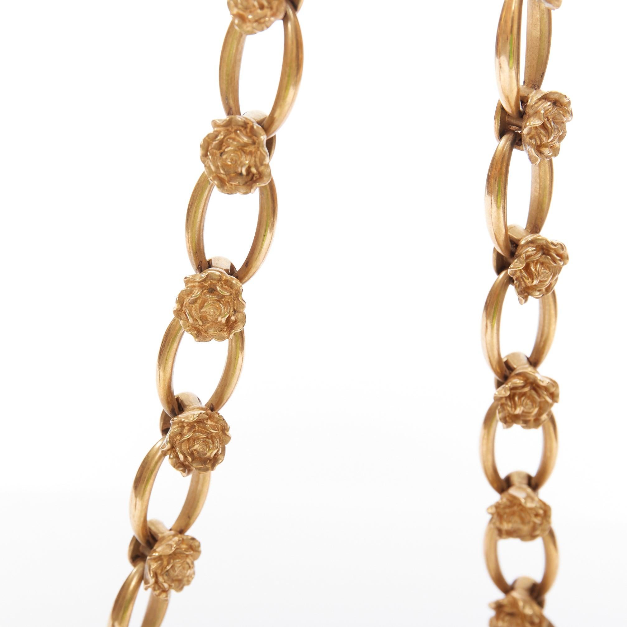 DOLCE GABBANA gold metallic floral jacquard rosette chain shoulder bag en venta 2