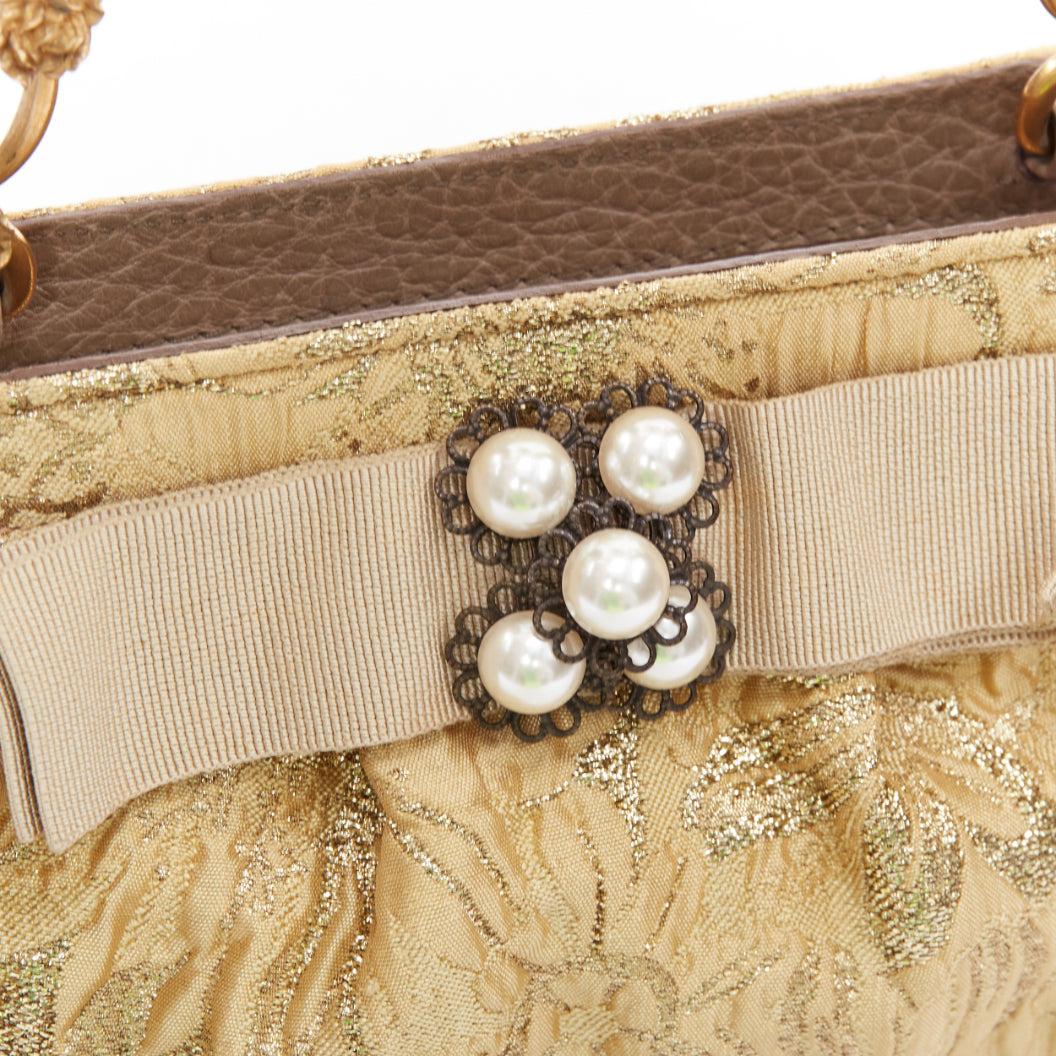 DOLCE GABBANA gold metallic floral jacquard rosette chain shoulder bag en venta 3