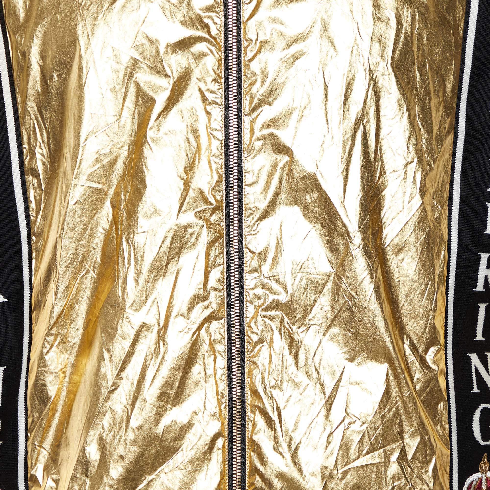 Dolce & Gabbana Gold Metallic 'Just Be King' Foil Bomber Jacket L 2