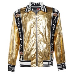 Dolce 
Gabbana Gold Metallic 
Just Be King
 Foil Bomber Jacket L