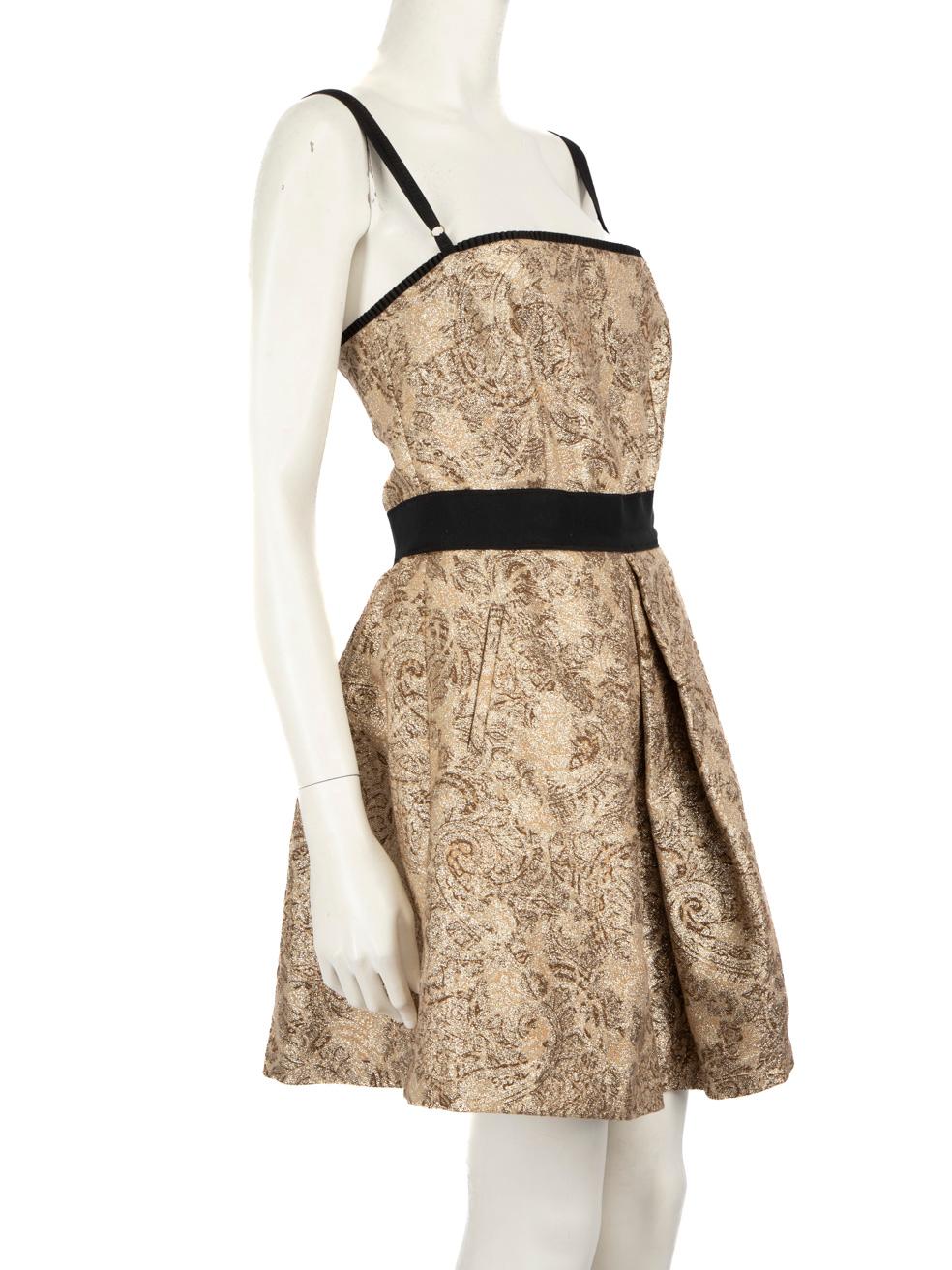 CONDITION is Very good. Hardly any visible wear to dress is evident on this used Dolce & Gabbana designer resale item.
 
 Details
 
 
 Gold
 
 Cotton
 
 Dress
 
 Mini
 
 Sleeveless
 
 Floral pattern
 
 Square neck
 
 Back zip and hook fastening
 
 
