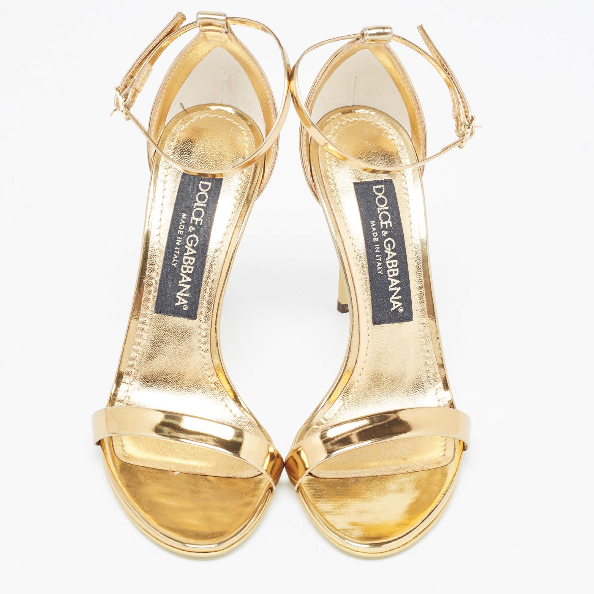 Dolce & Gabbana Gold Mirror Leather Ankle Strap Sandals Size 36 1