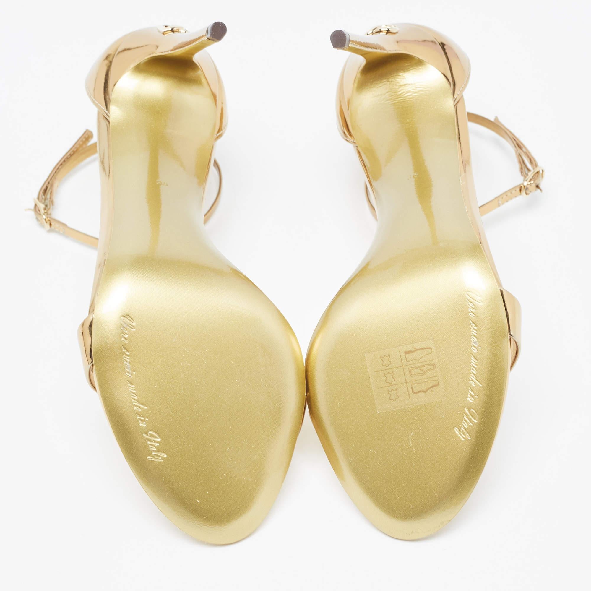Dolce & Gabbana Gold Mirror Leather Ankle Strap Sandals Size 36 4