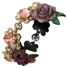 Dolce & Gabbana Gold Multicolor Brass Crystals Flower Chain Charm Bracelet 