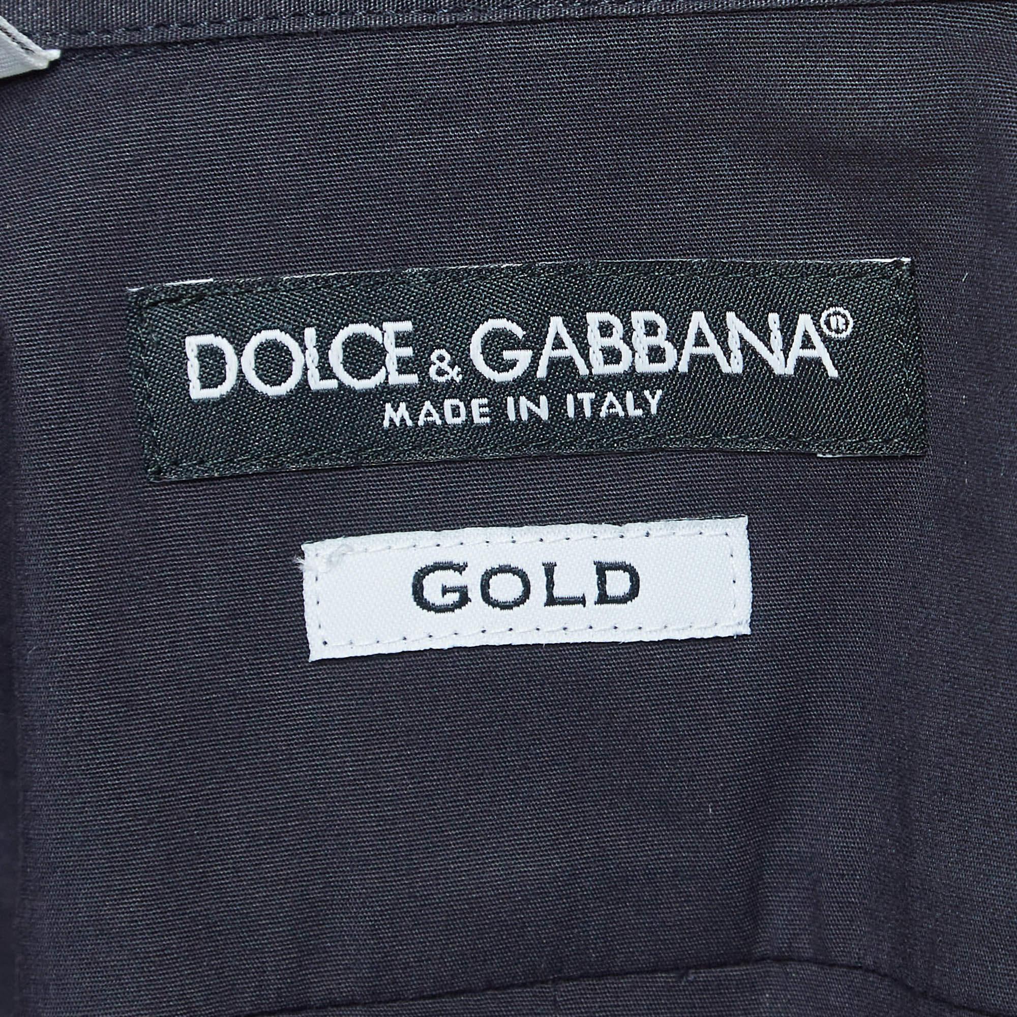 Dolce & Gabbana Gold Navy Blue Cotton Button Front Full Sleeve Shirt S In Excellent Condition For Sale In Dubai, Al Qouz 2