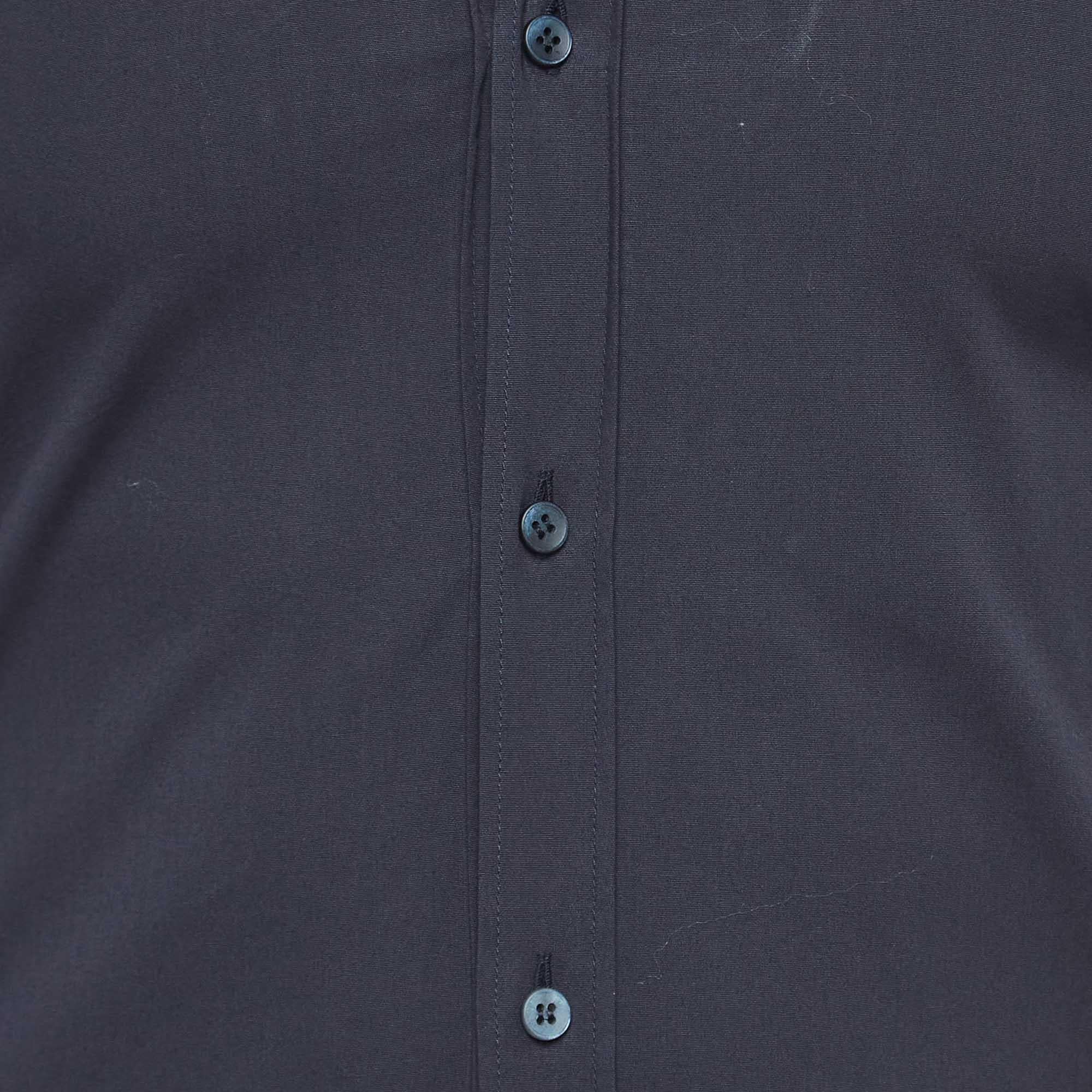 Men's Dolce & Gabbana Gold Navy Blue Cotton Button Front Full Sleeve Shirt S For Sale