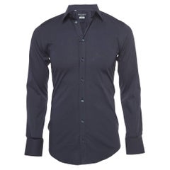 Dolce & Gabbana - Camicia a maniche intere in cotone blu navy oro con bottoni S