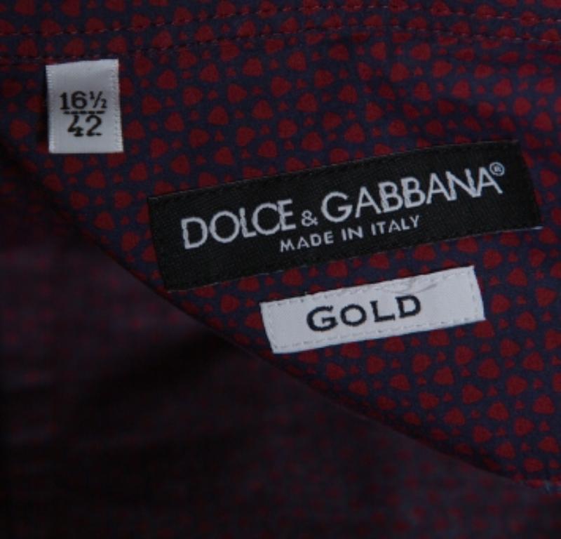 Dolce & Gabbana Gold Navy Printed Cotton Button Down Shirt XL In Good Condition For Sale In Dubai, Al Qouz 2