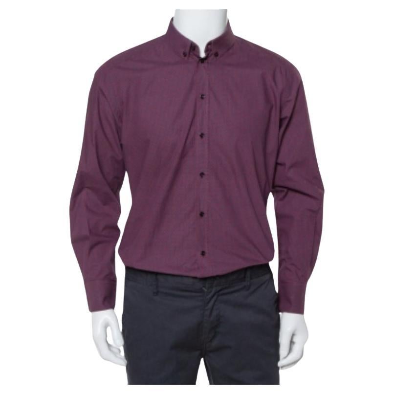 Dolce & Gabbana Gold Navy Printed Cotton Button Down Shirt XL For Sale