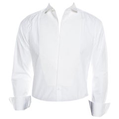 Dolce & Gabbana Gold Optic White Cotton Textured Bib Detail Tuxedo Shirt M