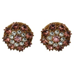 Dolce & Gabbana Gold Pink Brass Crystal Filigree Round Clip-on Earrings Box