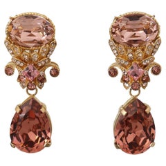 Dolce & Gabbana Gold Pink Crystal Sicily Baroque Stud Dangle Drop Earrings