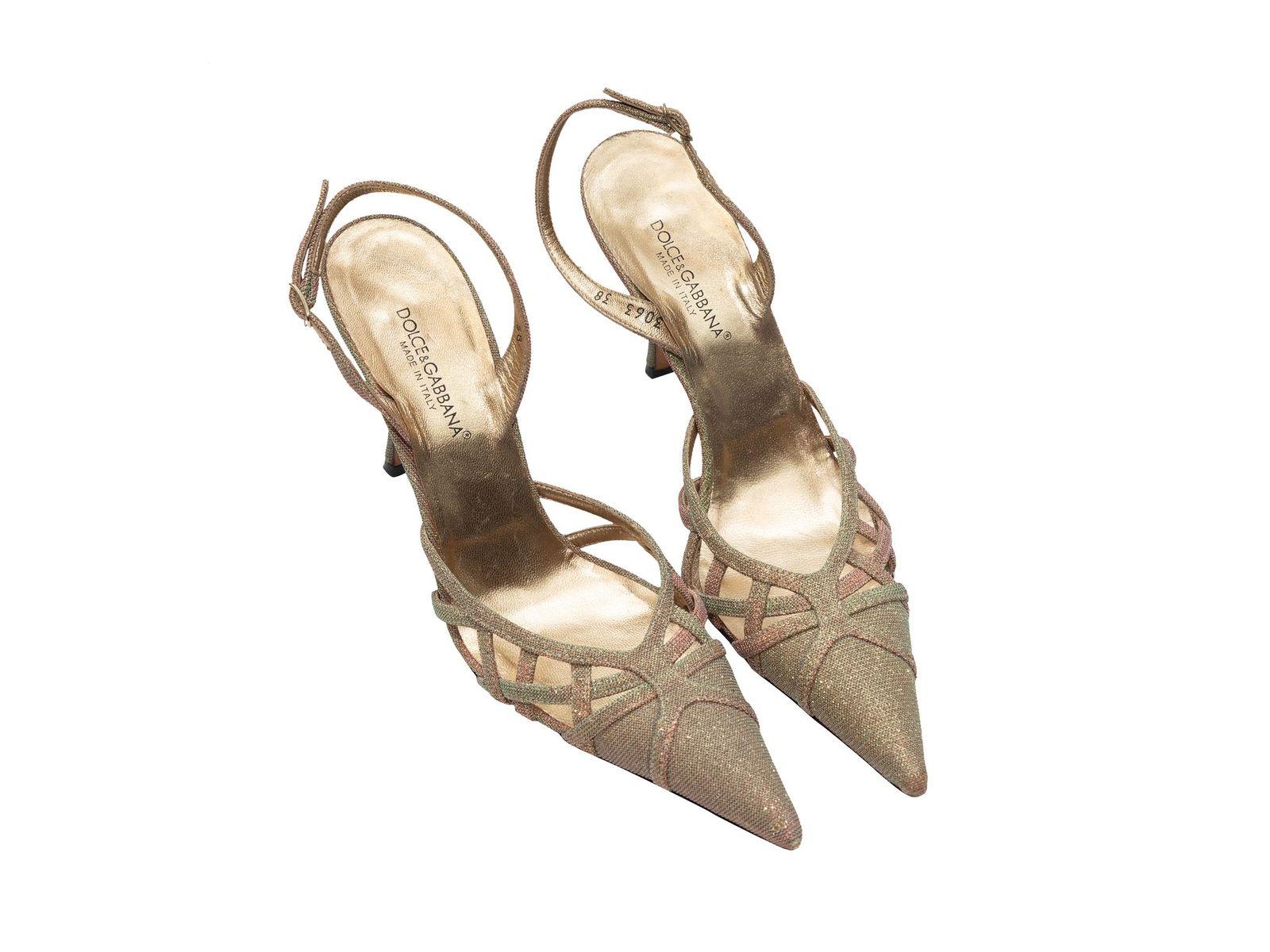 Brown Dolce & Gabbana Gold Pointed-Toe Lamé Slingbacks