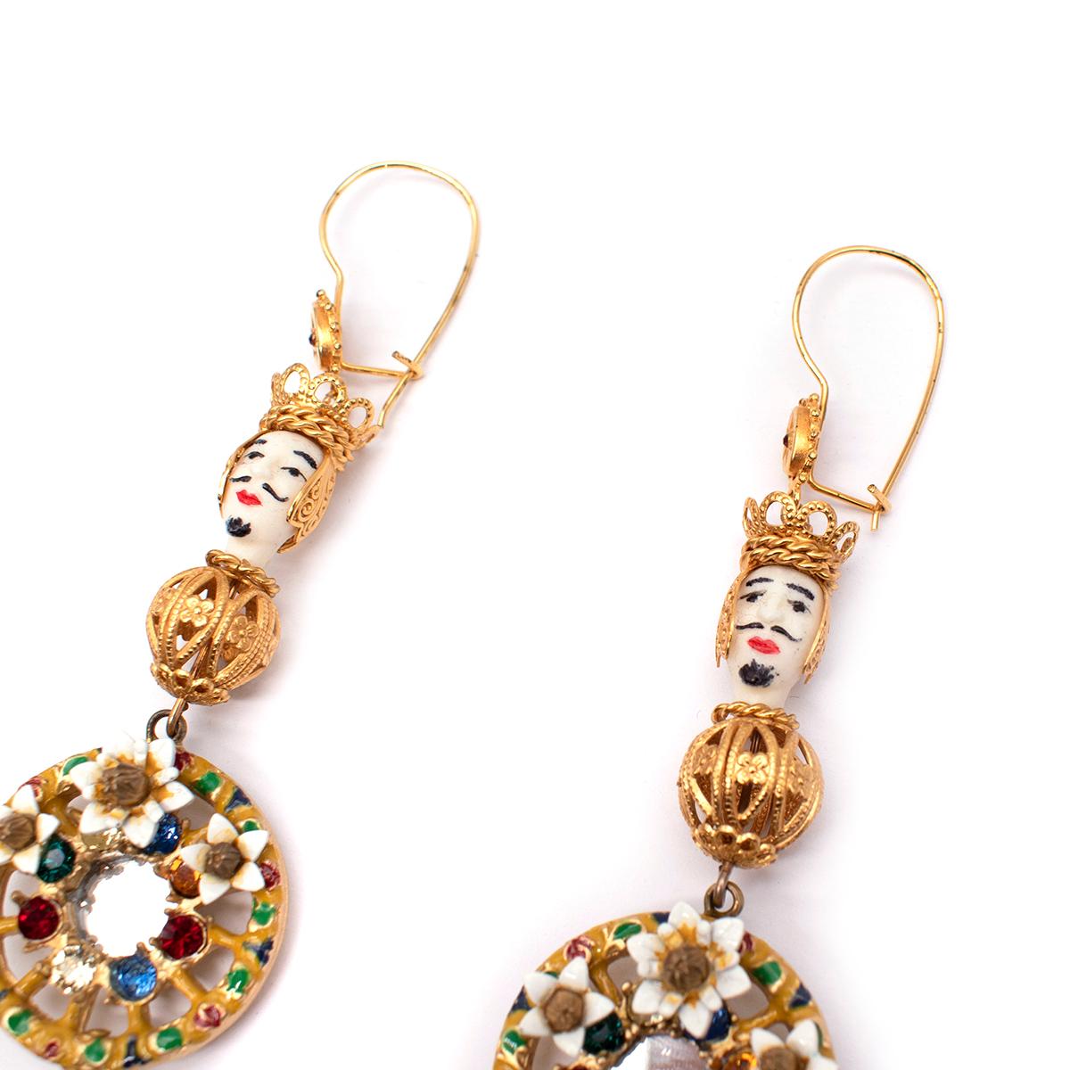 Dolce & Gabbana Gold Pupi Doll & Cartwheel Earrings  In New Condition For Sale In London, GB