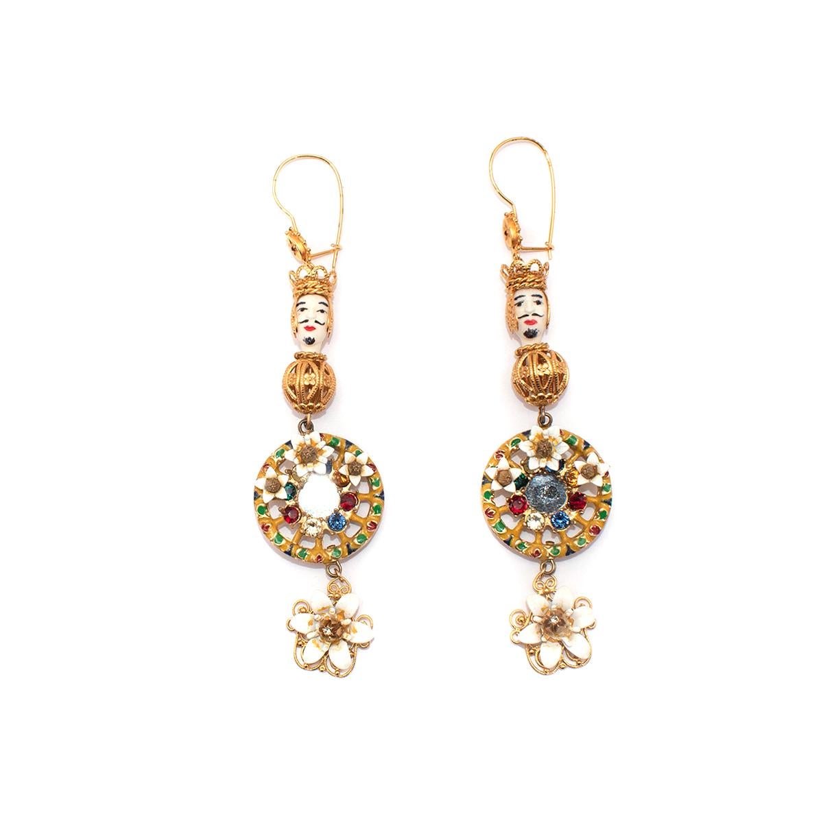 Women's Dolce & Gabbana Gold Pupi Doll & Cartwheel Earrings  For Sale